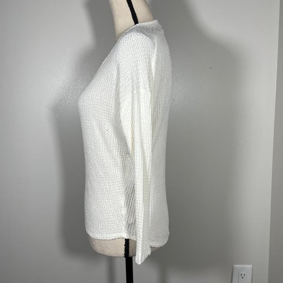 Jolie Ivory Cream V Neck Cut Out Waffle Knit Long Sleeve Pullover Sweater S - Picture 7 of 11